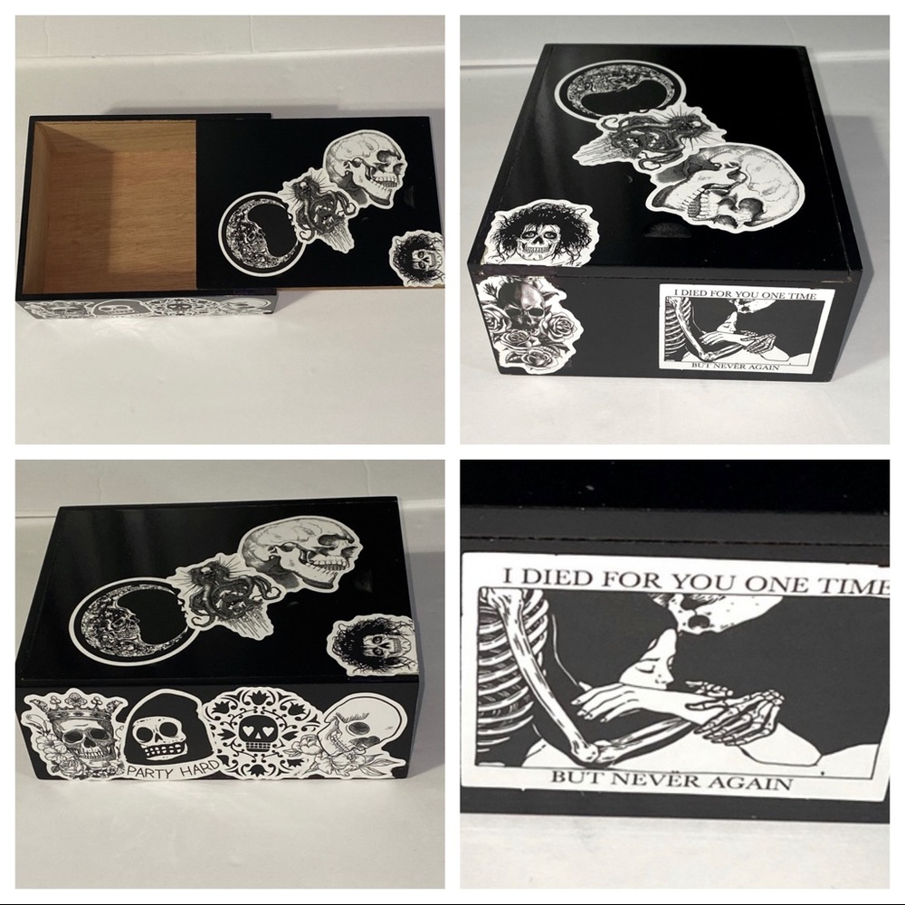 skull goth box storage Up cycled wood emo handmade
